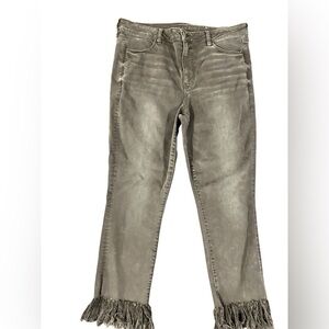 AMERICAN EAGLE Black Denim Cropped High Rise Frayed Hems Next Level Stretch US20